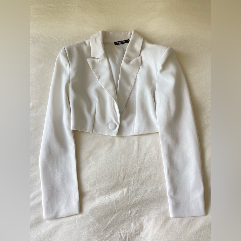 Classic Cropped Blazer White Suit Tailored, Small